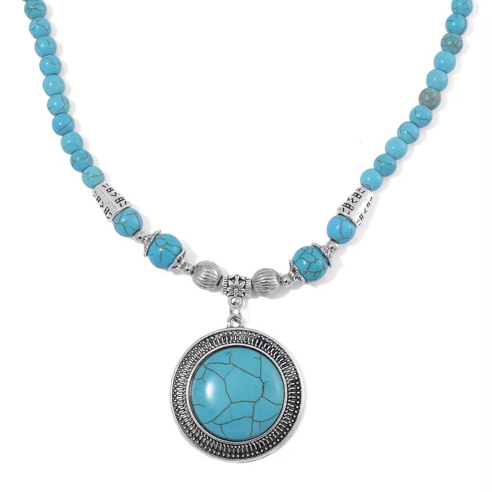 Blue Howlite Necklace in Silvertone 20-22 Inches